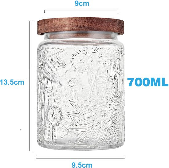 YONO Voorraadpotten Glas met Houten Deksel - Set van 2 - 700ml - 1000ml - Glazen Pot - Voorraadbussen