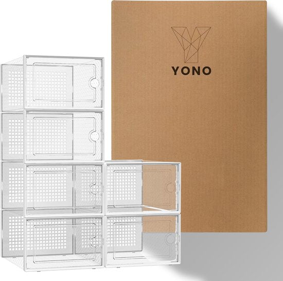 YONO Sneakerbox 6-Pack - Schoenenbox - Schoenen Opbergsysteem - Schoenenrek Organizer - Transparant - Wit - 6 Box
