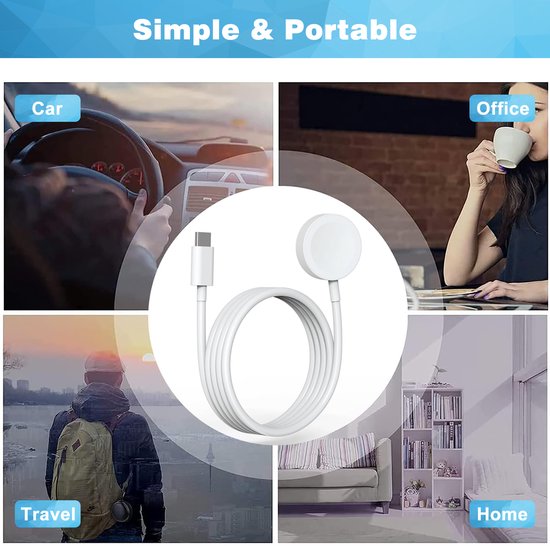YONO Oplader geschikt voor Apple Watch - Type USB-C - Oplaadkabel - Charger - Accessoires - Wit