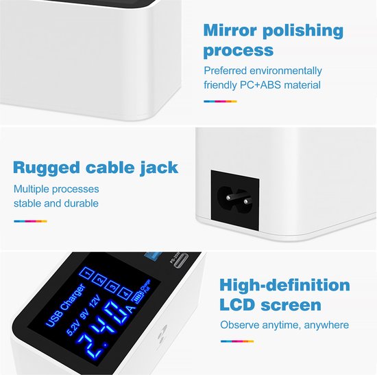 YONO Usb Lader met Voeding - Super Oplader - 4 Poorten - Usb A - C - Hub met Stekker - Wit