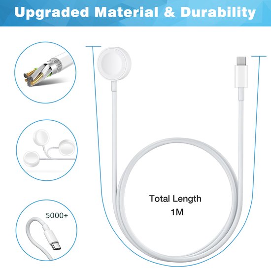 YONO Oplader geschikt voor Apple Watch - Type USB-C - Oplaadkabel - Charger - Accessoires - Wit