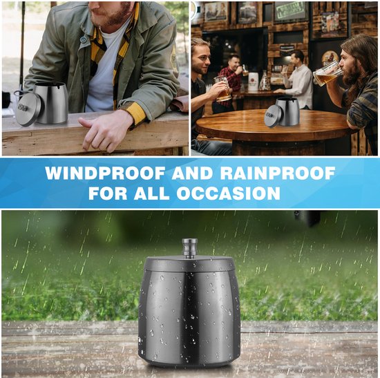 YONO Metalen Asbak met Deksel - voor Buiten en Binnen - RVS - Zwart