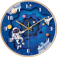 YONO Wandklok voor Kinderen - Stille Klok - 30,5 cm - 3D Ruimtevaarder