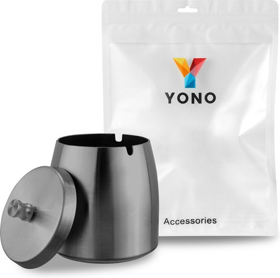 YONO Metalen Asbak met Deksel - voor Buiten en Binnen - RVS - Zwart