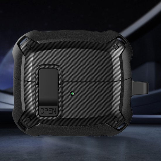 YONO Armor Hard Case geschikt voor Samsung Galaxy Buds 3 - 3 Pro - Hoesje met Lock - Carbon Design - Zwart