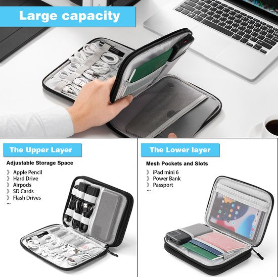 YONO Kabel Organiser Tas - Kabeltas - Organizer Etui - Opbergtas voor Kabels en Accessoires - Zwart