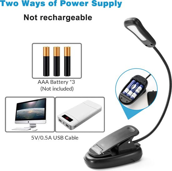 YONO Leeslampje voor Boek - op Batterijen - in Bed - met Klem - Draadloos - Klemlamp Slaapkamer - Zwart