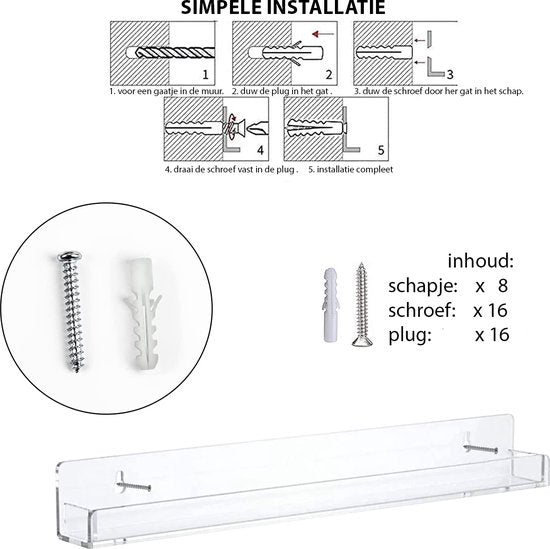 YONO Nagellak Display - Wand Rek Houder en Organizer - Gel Polish Opbergen - Transparant - 8 Stuks