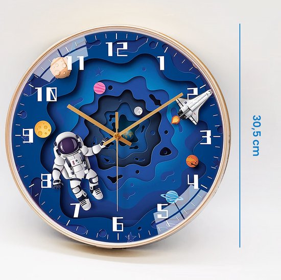 YONO Wandklok voor Kinderen - Stille Klok - 30,5 cm - 3D Ruimtevaarder