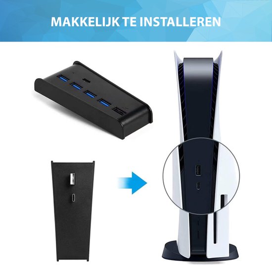YONO USB Hub geschikt voor Playstation 5 - PS5 USB A en C - 6 Poorts - Zwart