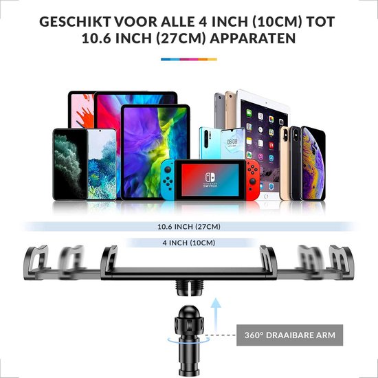 YONO Tablet Houder Flexibel - Smartphone Standaard Universeel - Statief geschikt voor Bureau Tafel en Bed - iPad - Telefoon - GSM - Zwart