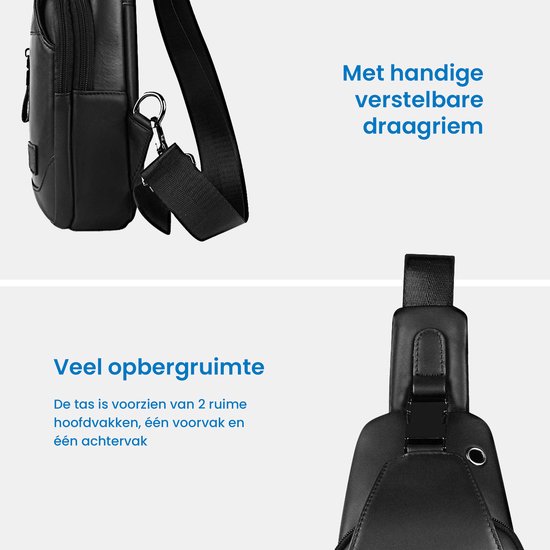 YONO Sling Bag Leer - Crossbody Tas - Schoudertas Dames en Heren - Zwart