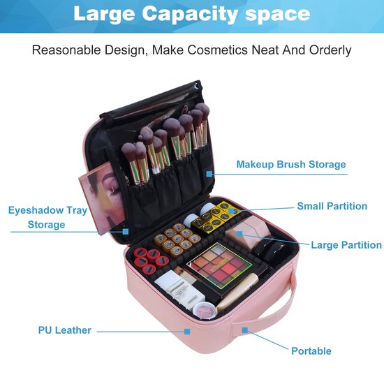 YONO Make Up Tas met Organizers - Beautycase Koffer - Dames en Meisjes - Roze