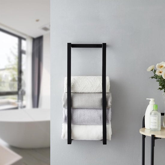YONO Handdoekrek Badkamer Hangend - Badkamerrek - Handdoekhouder - Handdoekenrek - RVS - Zwart