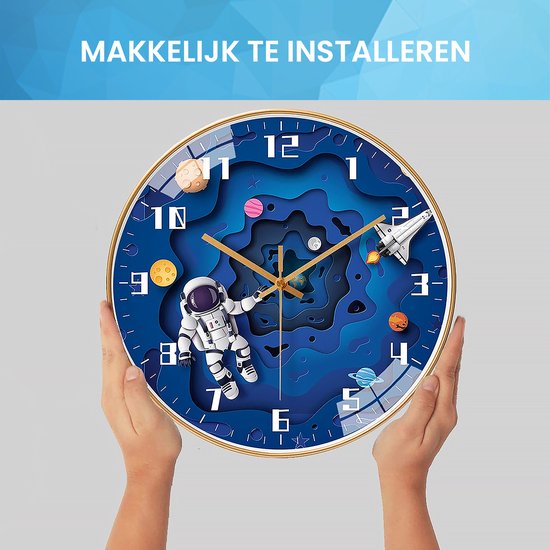 YONO Wandklok voor Kinderen - Stille Klok - 30,5 cm - 3D Ruimtevaarder
