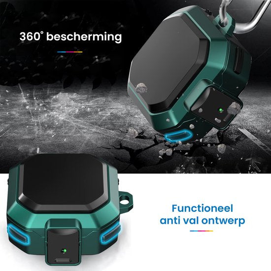 YONO Armor Hard Case geschikt voor Samsung Galaxy Buds 2 Pro (2022) - Galaxy Buds Pro (2021) - Galaxy Buds 2 (2021) - Galaxy Buds Live (2020) - Hoesje met Lock en Clip - Groen