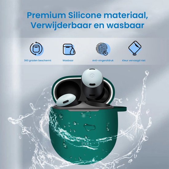 YONO Hoesje geschikt voor Google Pixel Buds Pro (2022) - Siliconen Draadloze Oordopjes Case met Clip – Donkergroen