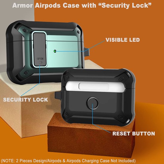 YONO Hoesje geschikt voor Airpods Pro 1 / 2 - Armor Case met Lock - Groen
