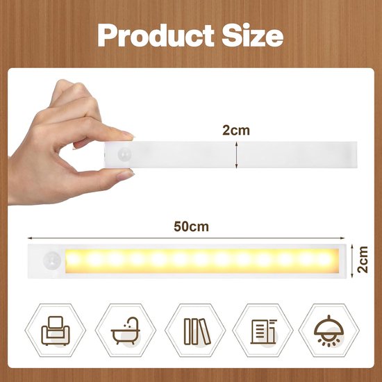 YONO Kastverlichting met Bewegingssensor Oplaadbaar - 50cm - Keukenverlichting Onderbouw Led - Draadloos - Magnetisch Zelfklevend