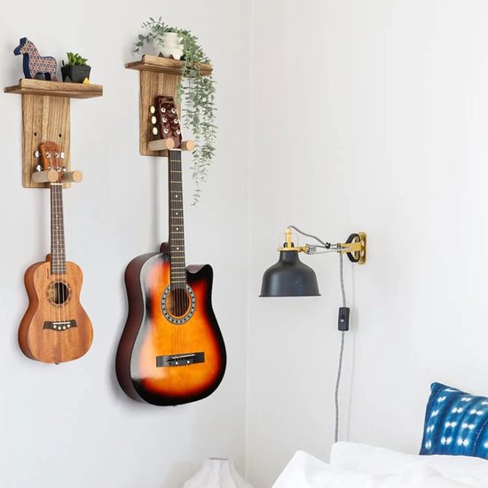 YONO Gitaar Muurbeugel met Plankje - Wandbeugel - Wandsteun Beugel - Muur Houder - Accessoires - Hout