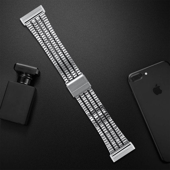 YONO Miami Schakel Bandje geschikt voor Fitbit Versa 3 / Sense - Stalen RVS Armband - Zilver / Zwart
