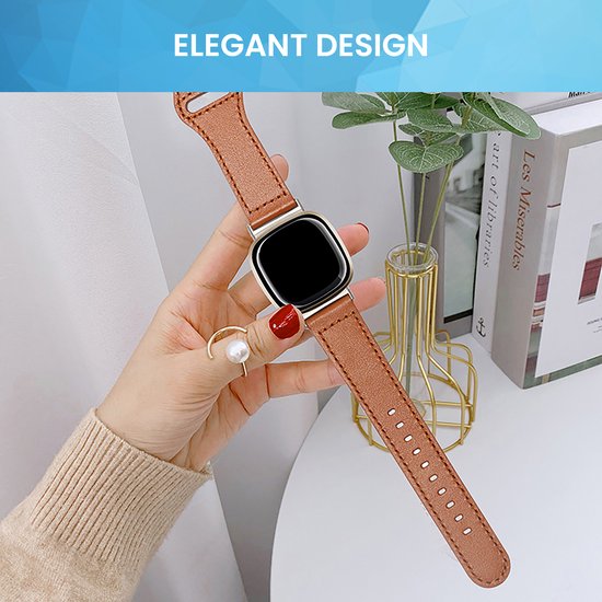 YONO Leer Bandje geschikt voor Fitbit Versa 4 / 3 - Luxe Leren Armband - Bruin