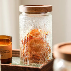 YONO Glazen Pot met Houten Deksel - 1000ml - Voorraadpot Glas - Snoeppot - Voorraadpotten
