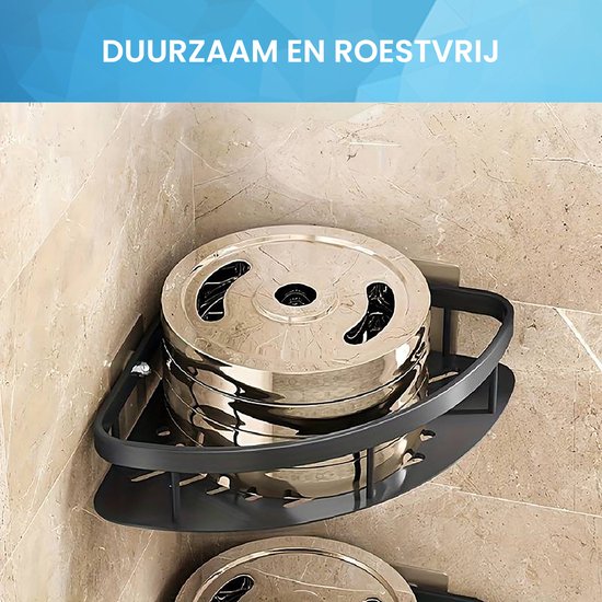 YONO Doucherek Hoek - Hangend zonder Boren - Zelfklevend Badkamer Rekje - Zwart