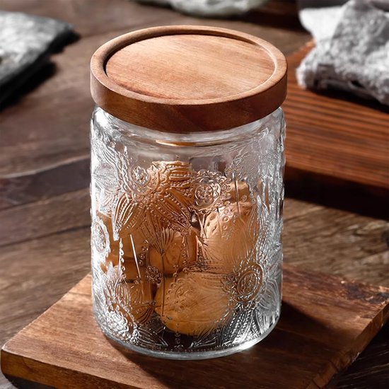YONO Glazen Pot met Houten Deksel - 700ml - Voorraadpot Glas - Snoeppot - Voorraadpotten