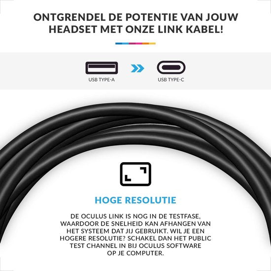 YONO Link Kabel geschikt voor Oculus Quest 2 – Accessoires – 5GBPS USB C Naar USB A 3.0 Meta Quest 2 – 5 Meter