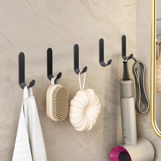 YONO Ophanghaken Zelfklevend Pro - Plakhaakjes - Ophanghaakjes - Haak voor Wand - Muur - Deur - 5 Stuks - Zwart