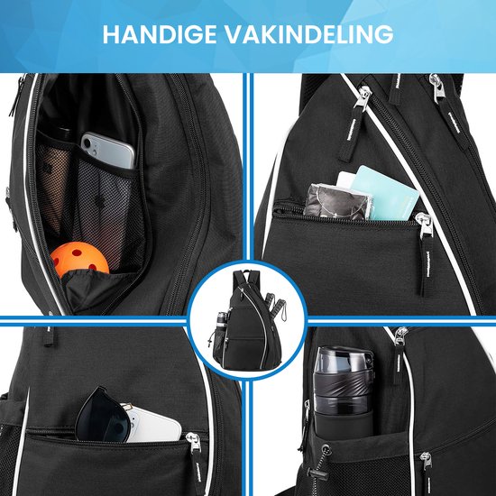 YONO Unisex Padeltas - Padel Rugzak voor Racket en Ballen - Tas Hoes - Heren en Dames - Zwart