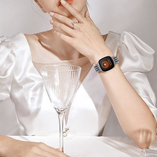YONO Miami Schakel Bandje geschikt voor Fitbit Versa 3 / Sense - Stalen RVS Armband - Zilver / Zwart