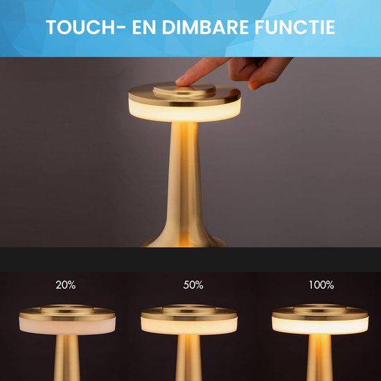 YONO Tafellamp Oplaadbaar - Lamp met Touch Functie - Slaapkamer - Woonkamer - Goud