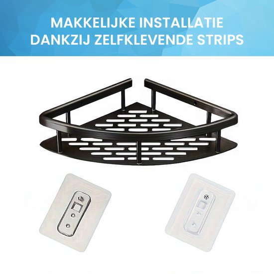 YONO Doucherek Hoek - Hangend zonder Boren - Zelfklevend Badkamer Rekje - Zwart