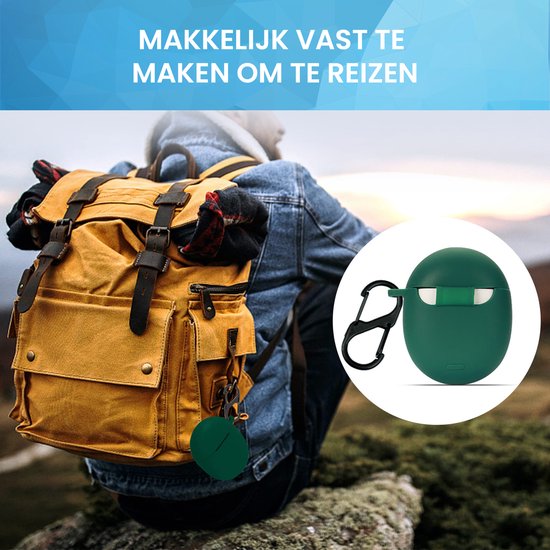 YONO Hoesje geschikt voor Google Pixel Buds Pro (2022) - Siliconen Draadloze Oordopjes Case met Clip – Donkergroen