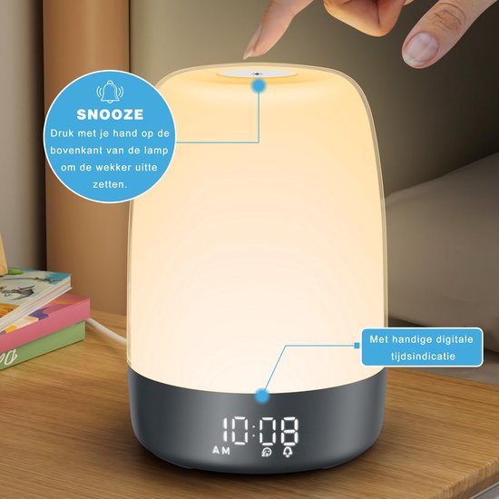 YONO Wake Up Light - Lichtwekker - Digitale Wekker - met 7 Natuurgeluiden - Slaapkamer - Zwart