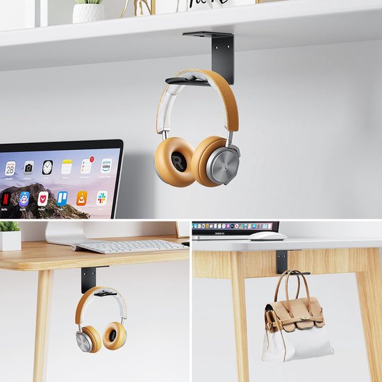 YONO Koptelefoon Houder Zelfklevend - Headset Haak - Hoofdtelefoon Hanger - Bureau - Metaal - Zwart