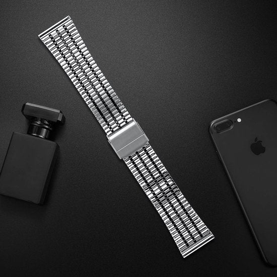 YONO Miami Schakel Bandje 20mm - Metalen Horlogebandje geschikt voor Samsung Galaxy Watch 7/6/5 / Pro / 4 / 3 / Active 2 - Polar Ignite / Unite – Huawei - Zilver / Zwart