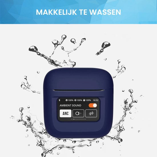 YONO Soft Case geschikt voor JBL Tour Pro 2 - Siliconen Draadloze Oordopjes Hoesje met Clip - Donkerblauw