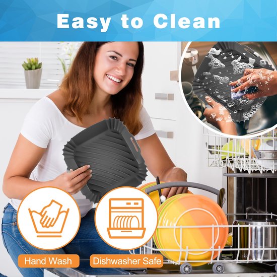 YONO Airfryer Bakje - Vierkant Siliconen Mandje 20cm - Rechthoekig Bakpapier Accessoires - Zwart