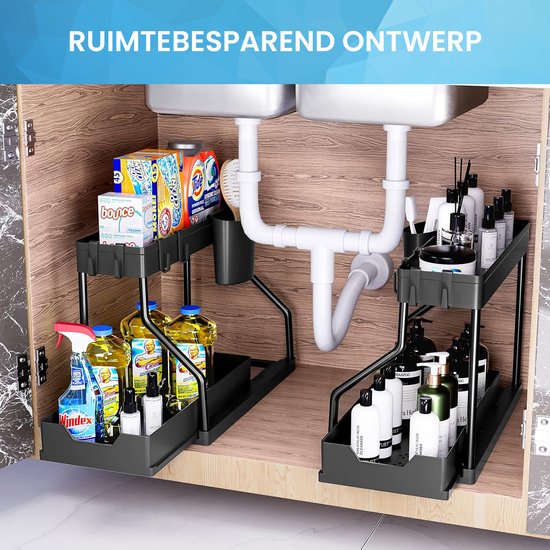 YONO Gootsteenkast Organizer Uitschuifbaar - Keukenkast Rek - Gootsteenrek - Zwart