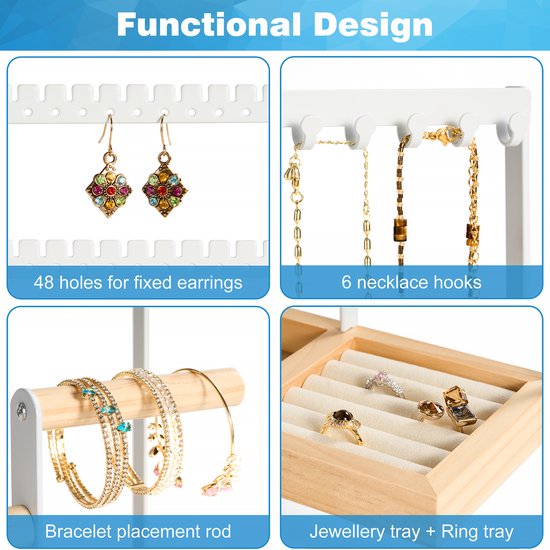 YONO Sieradenhouder - Sieradenrekje - Organizer voor Oorbellen - Kettingen - Armbanden - Opbergen - Houder - Wit