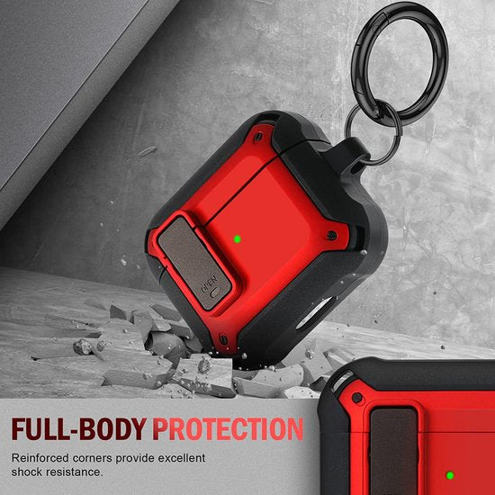 YONO Armor Hoesje geschikt voor Apple Airpods 3 (3e Generatie) - Hard Case met Lock en Clip - Rood