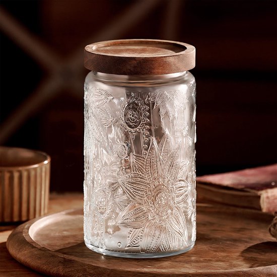 YONO Glazen Pot met Houten Deksel - 1000ml - Voorraadpot Glas - Snoeppot - Voorraadpotten