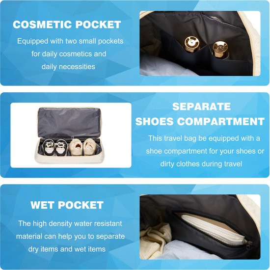 YONO Reistas Handbagage - Weekendtas 50x30x25 - Duffel Bag - Dames - Heren - Beige Champagne