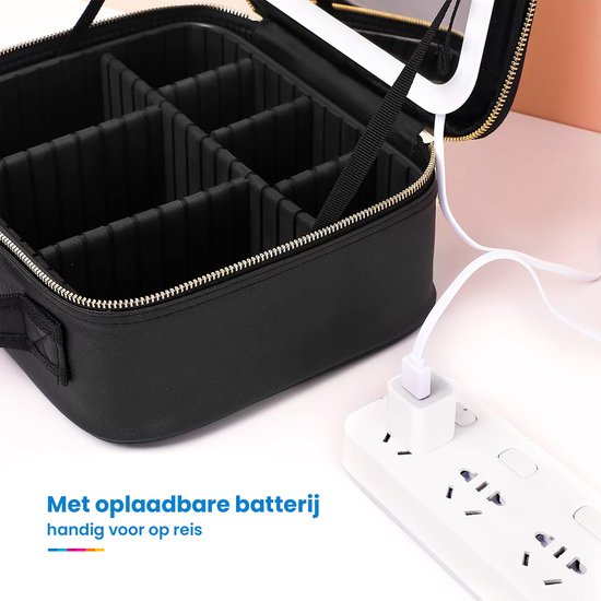 YONO Make Up Tas met Spiegel en Led - Organizer - Beautycase - Koffer - Dames - Meisje - Zwart