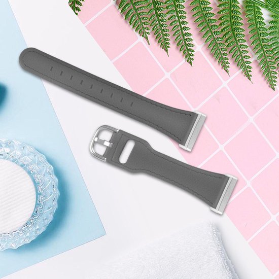 YONO Bandje geschikt voor Fitbit Versa 3 / Sense – Leer – Grijs
