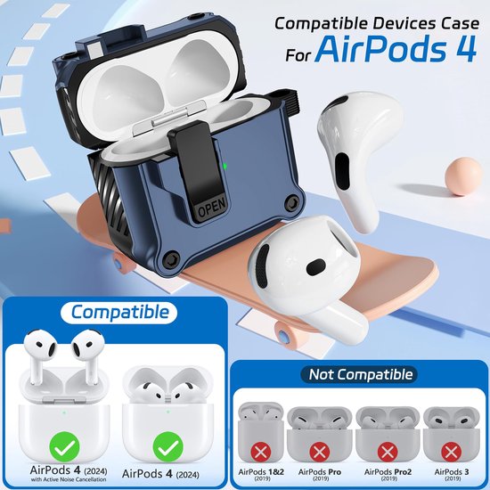 YONO Hoesje geschikt voor Airpods 4 - Case - Lock - Donkerblauw