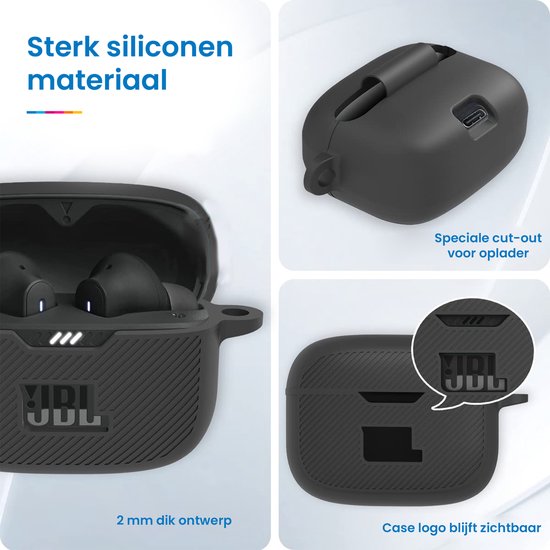 YONO Soft Case geschikt voor JBL Tune 230 NC TWS / T230NC - Hoesje met Clip - Zwart